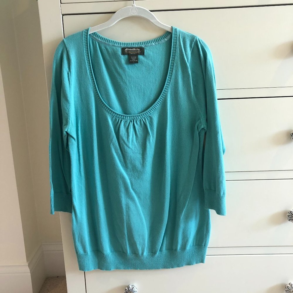 Eddie Bauer 3/4 sleeve turquoise sweater